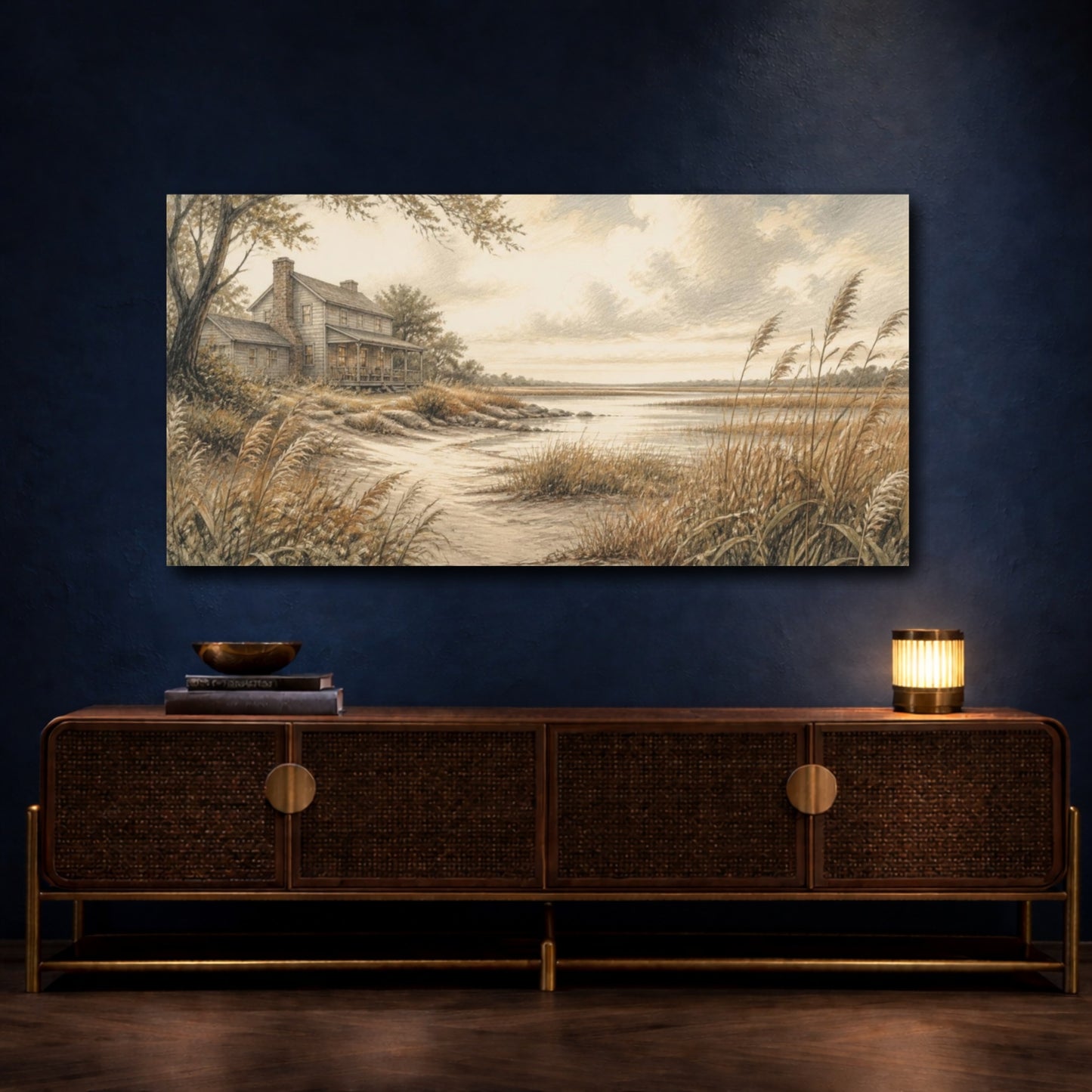 Mockup 4. Marshside Farmhouse Retreat shown as canvas print