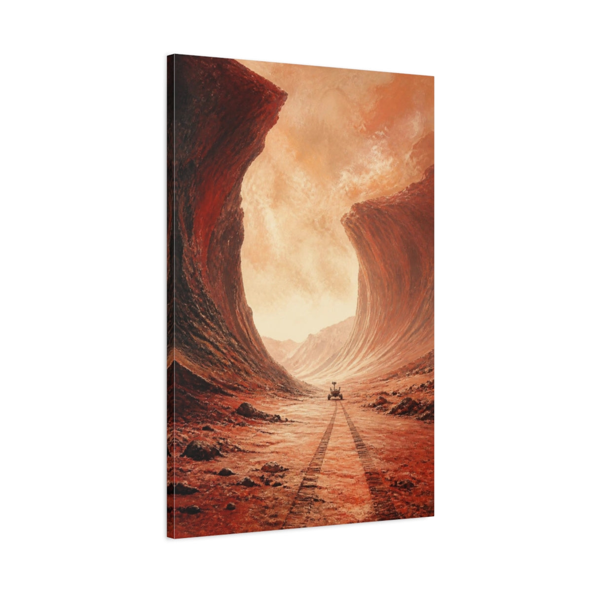 Main Mockup. Martian Canyon With Rover shown as canvas print