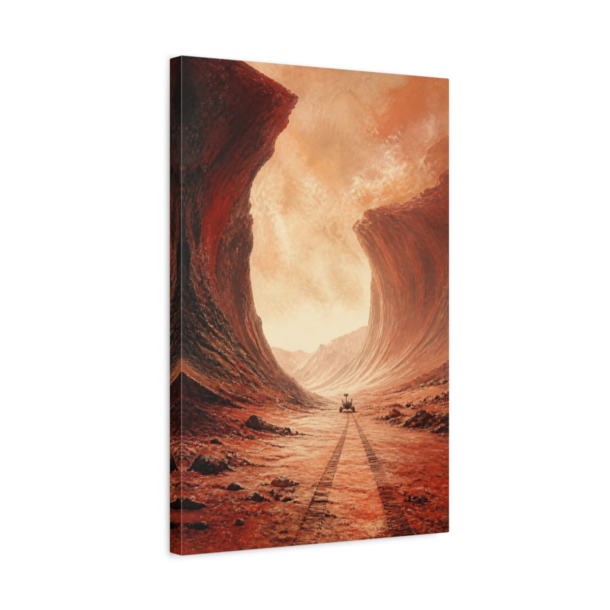 Side Mockup 3. Martian Canyon With Rover shown as canvas print