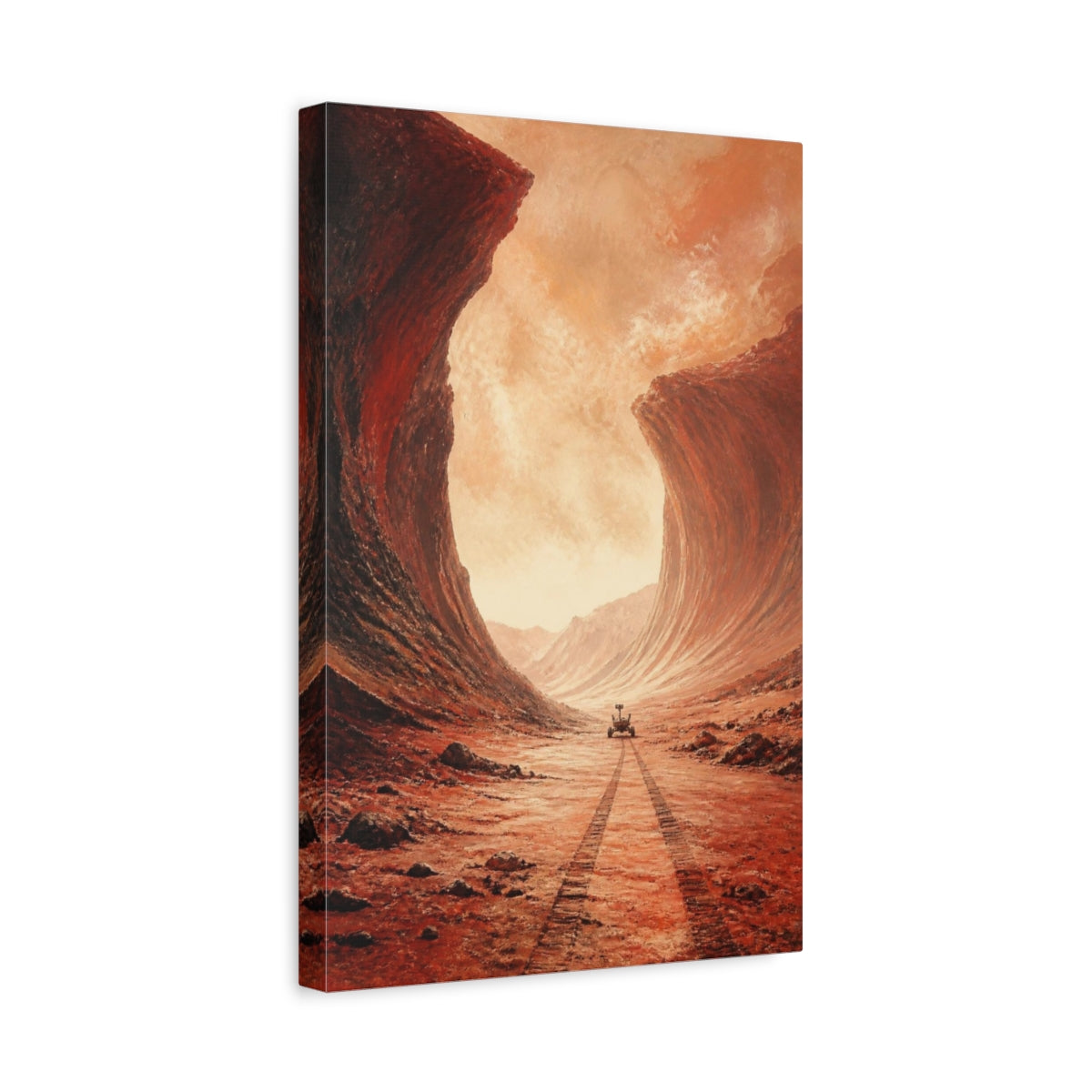 Side Mockup 4. Martian Canyon With Rover shown as canvas print