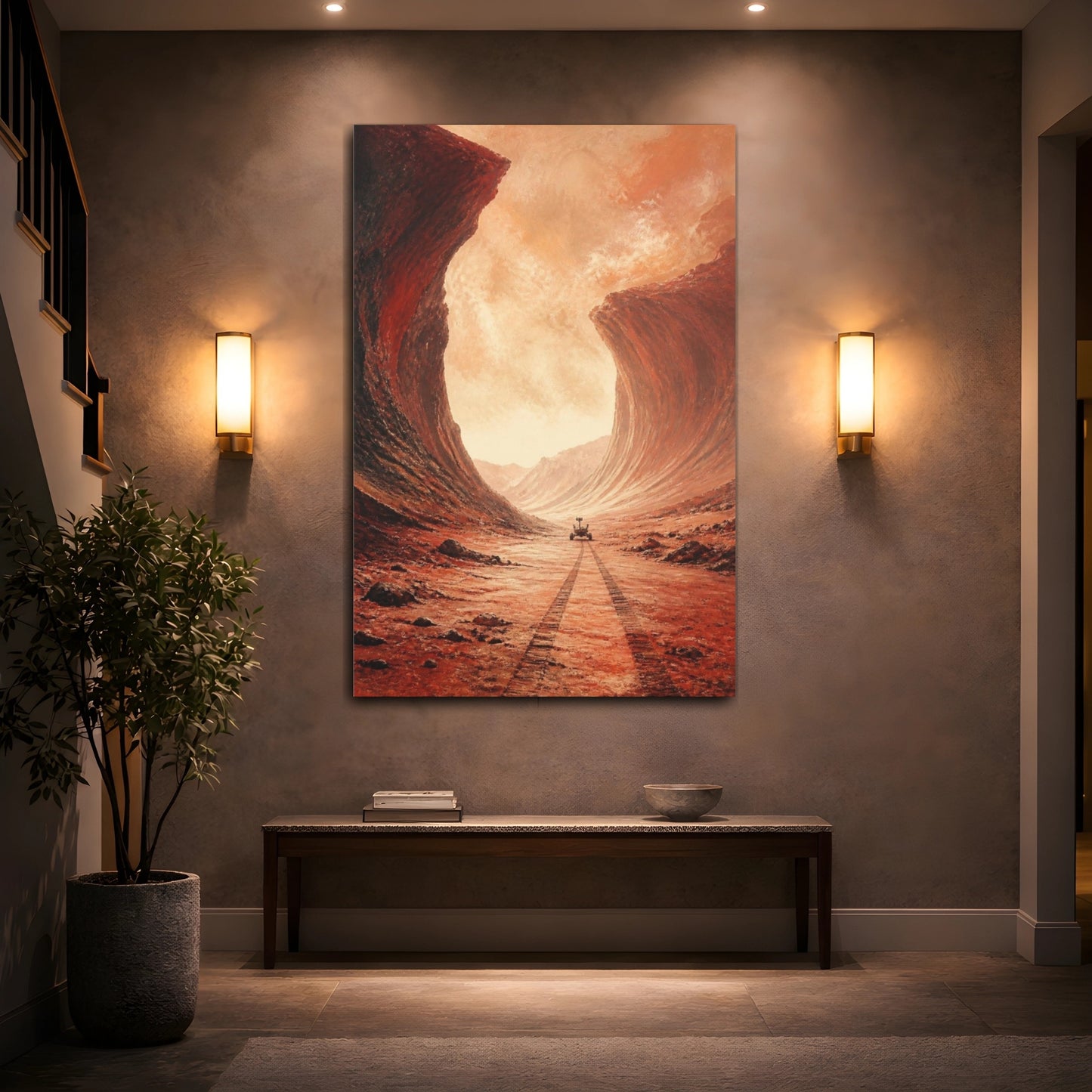 Mockup 2. Martian Canyon With Rover shown as canvas print