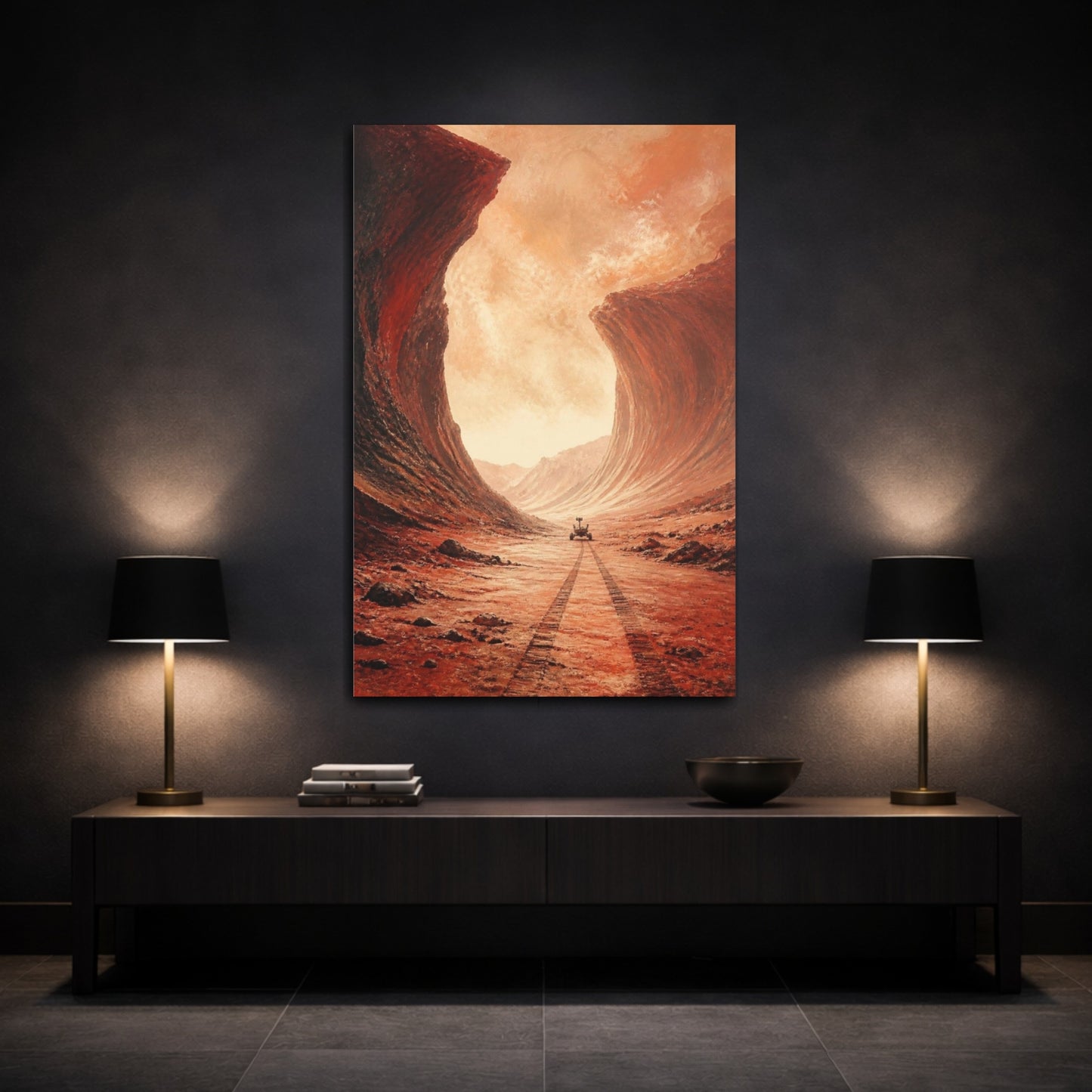 Mockup 3. Martian Canyon With Rover shown as canvas print