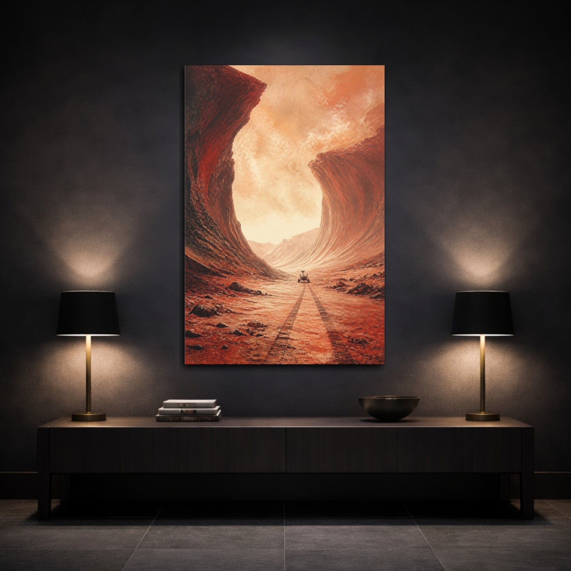 Mockup 3. Martian Canyon With Rover shown as canvas print