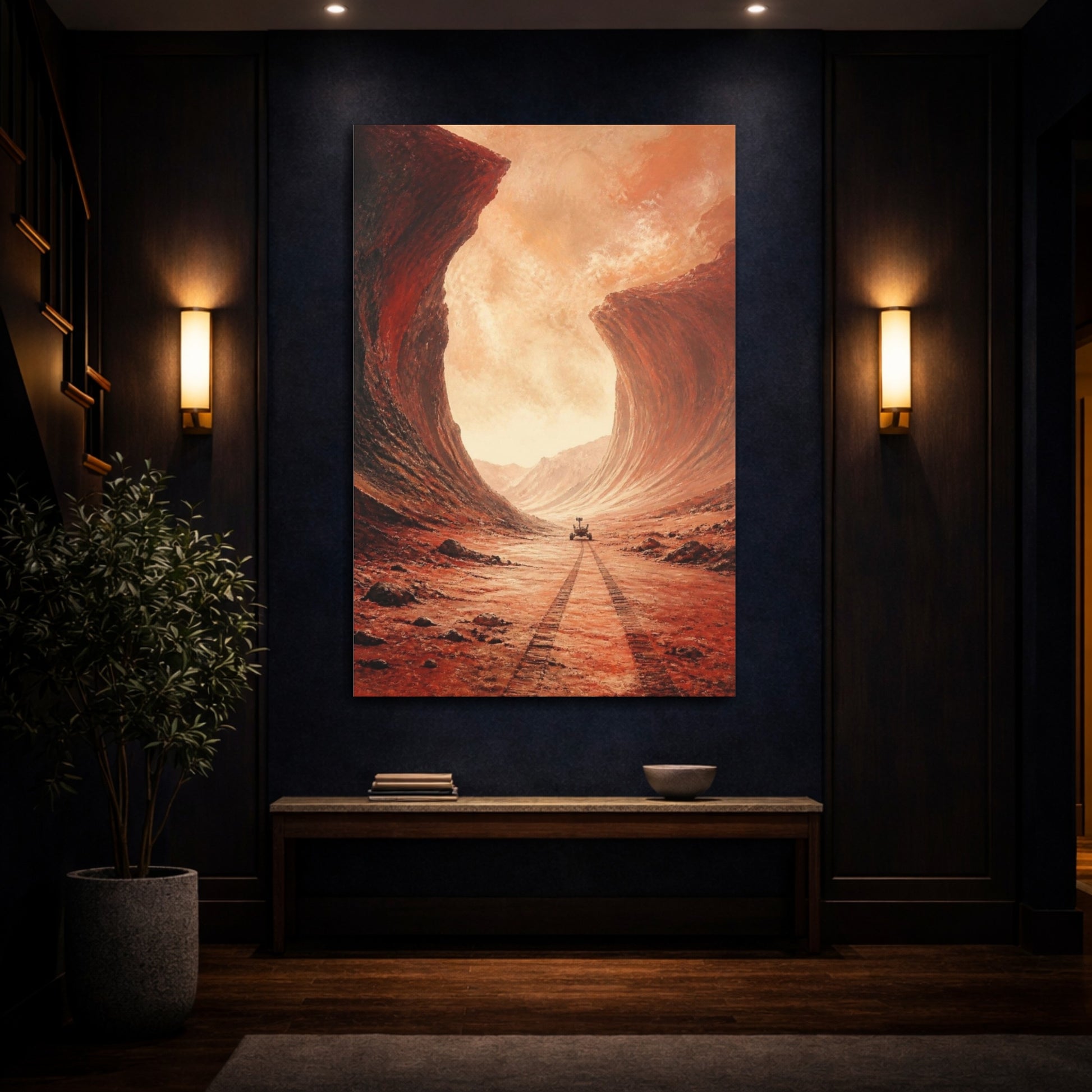 Mockup 4. Martian Canyon With Rover shown as canvas print