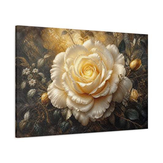 Main Mockup. Massive Ivory Rose shown as canvas print
