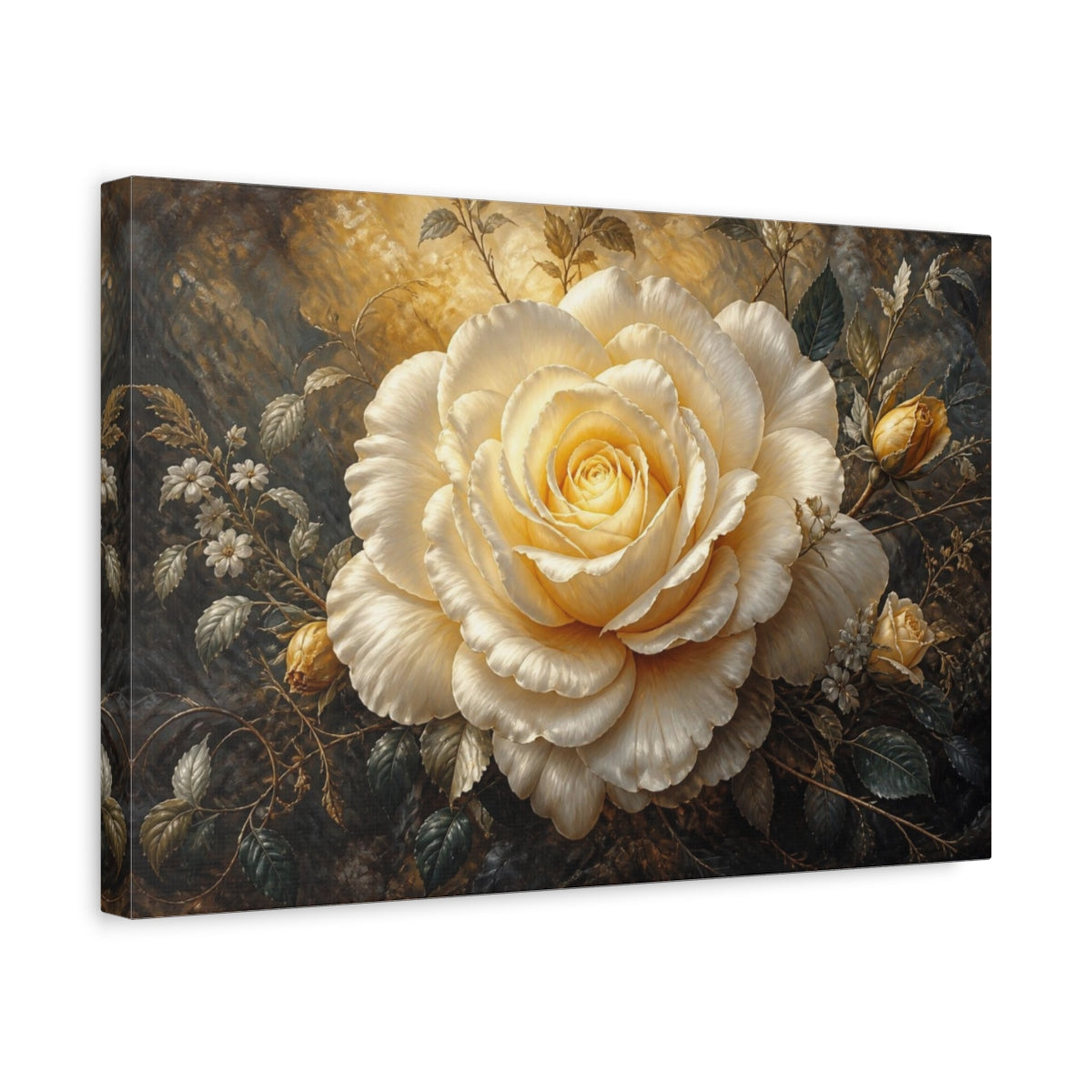 Side Mockup 4. Massive Ivory Rose shown as canvas print