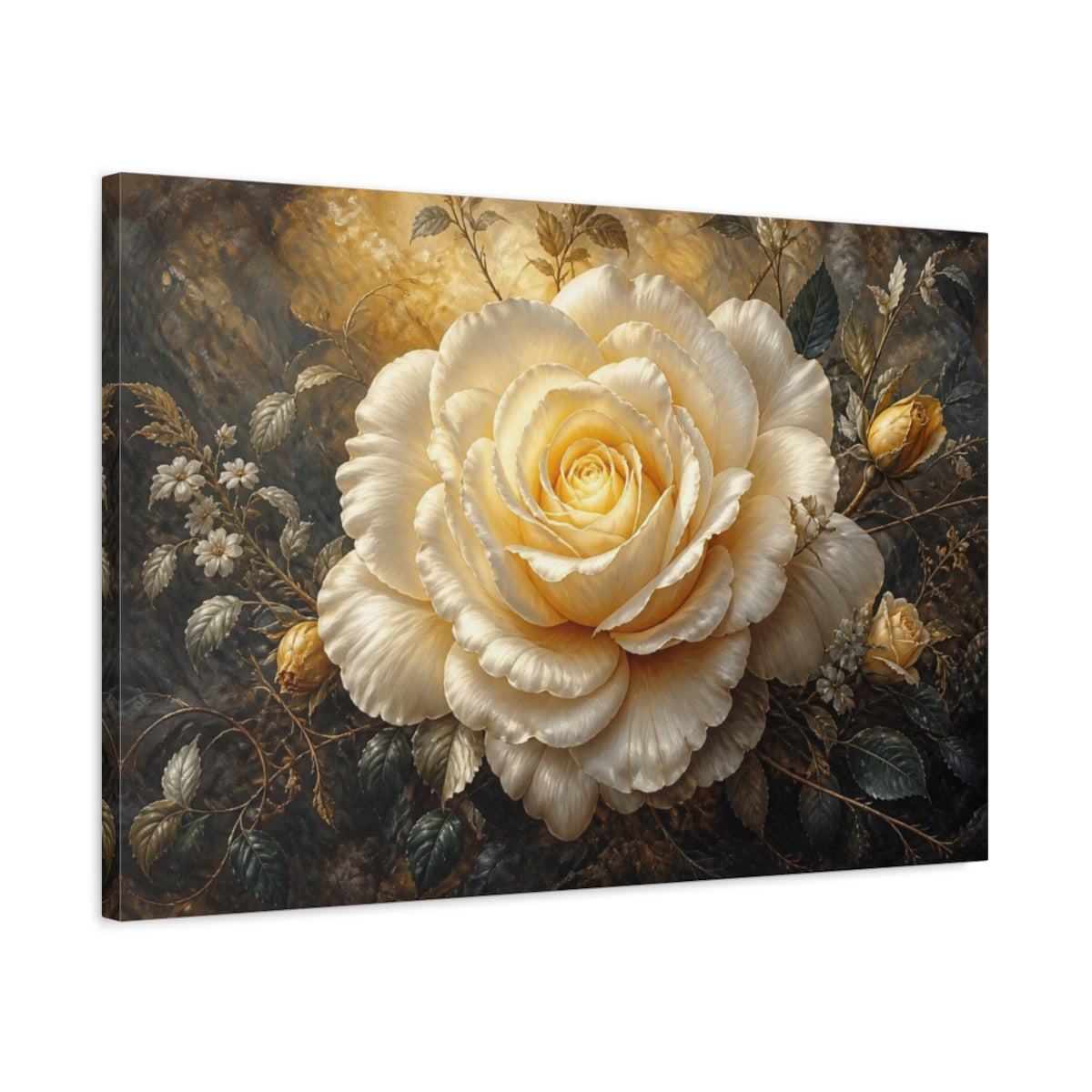 Side Mockup 2. Massive Ivory Rose shown as canvas print
