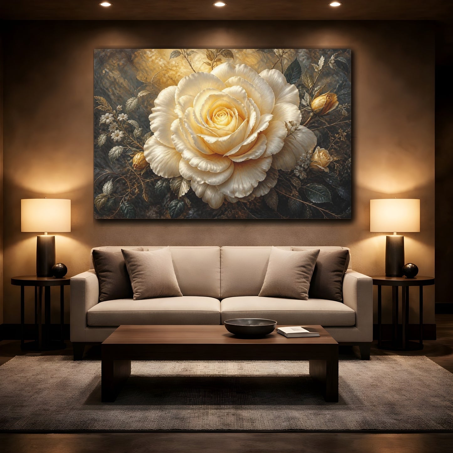 Mockup 2. Massive Ivory Rose shown as canvas print