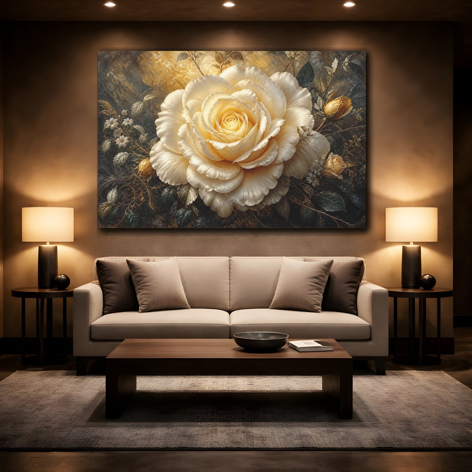 Mockup 2. Massive Ivory Rose shown as canvas print