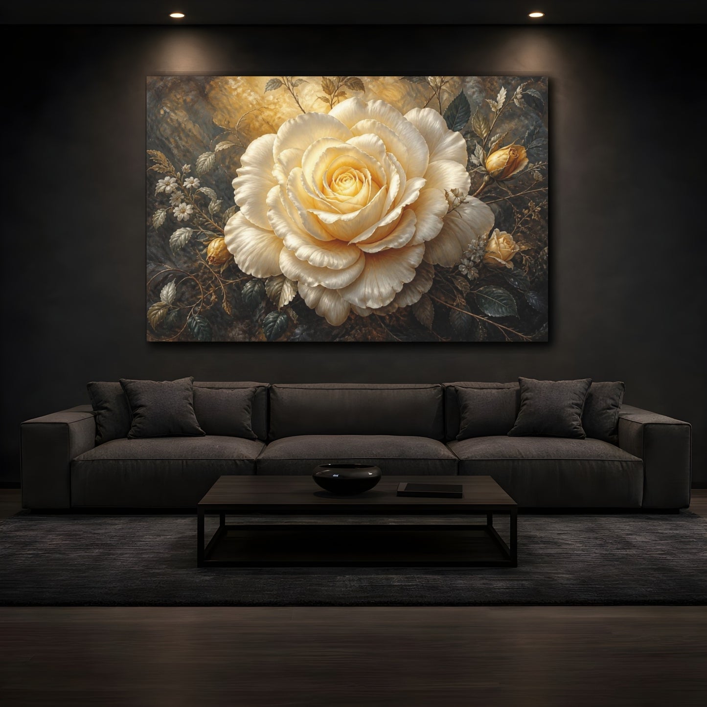 Mockup 3. Massive Ivory Rose shown as canvas print