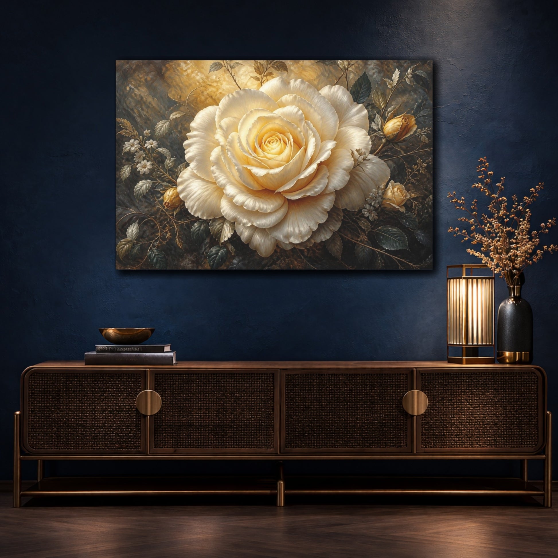 Mockup 4. Massive Ivory Rose shown as canvas print