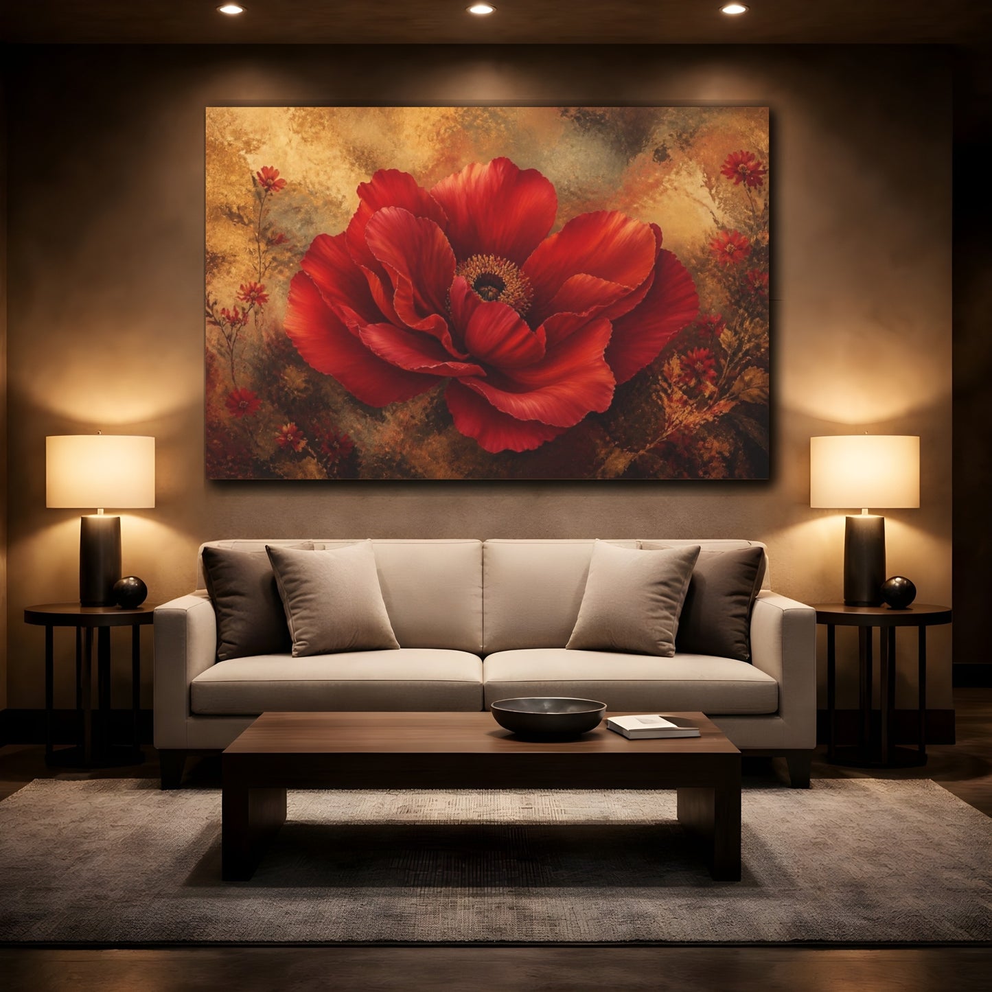 Mockup 2. Massive Scarlet Bloom shown as canvas print