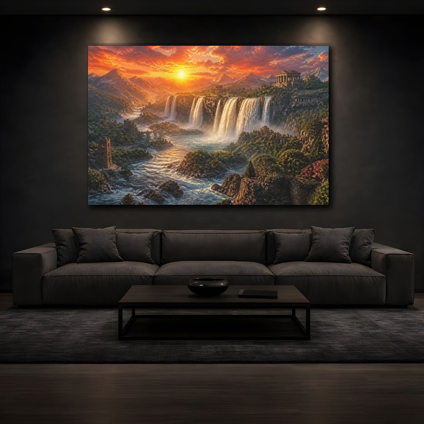 Mockup 3. Massive Waterfall Canyon shown as canvas print