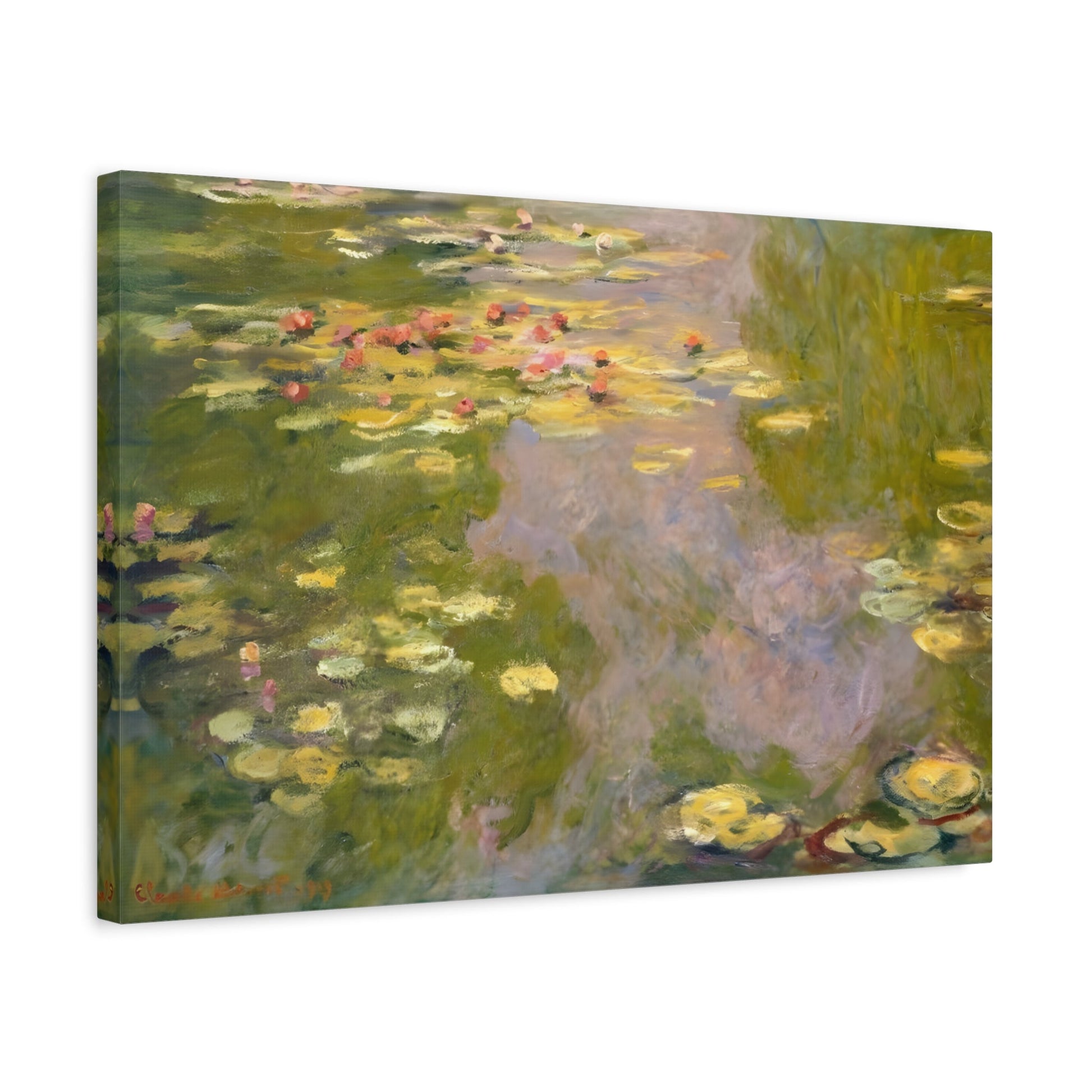 Masterpiece Wall Art Canvas Print - Framed Famous Artist Green Flowers Monet Water Lilies