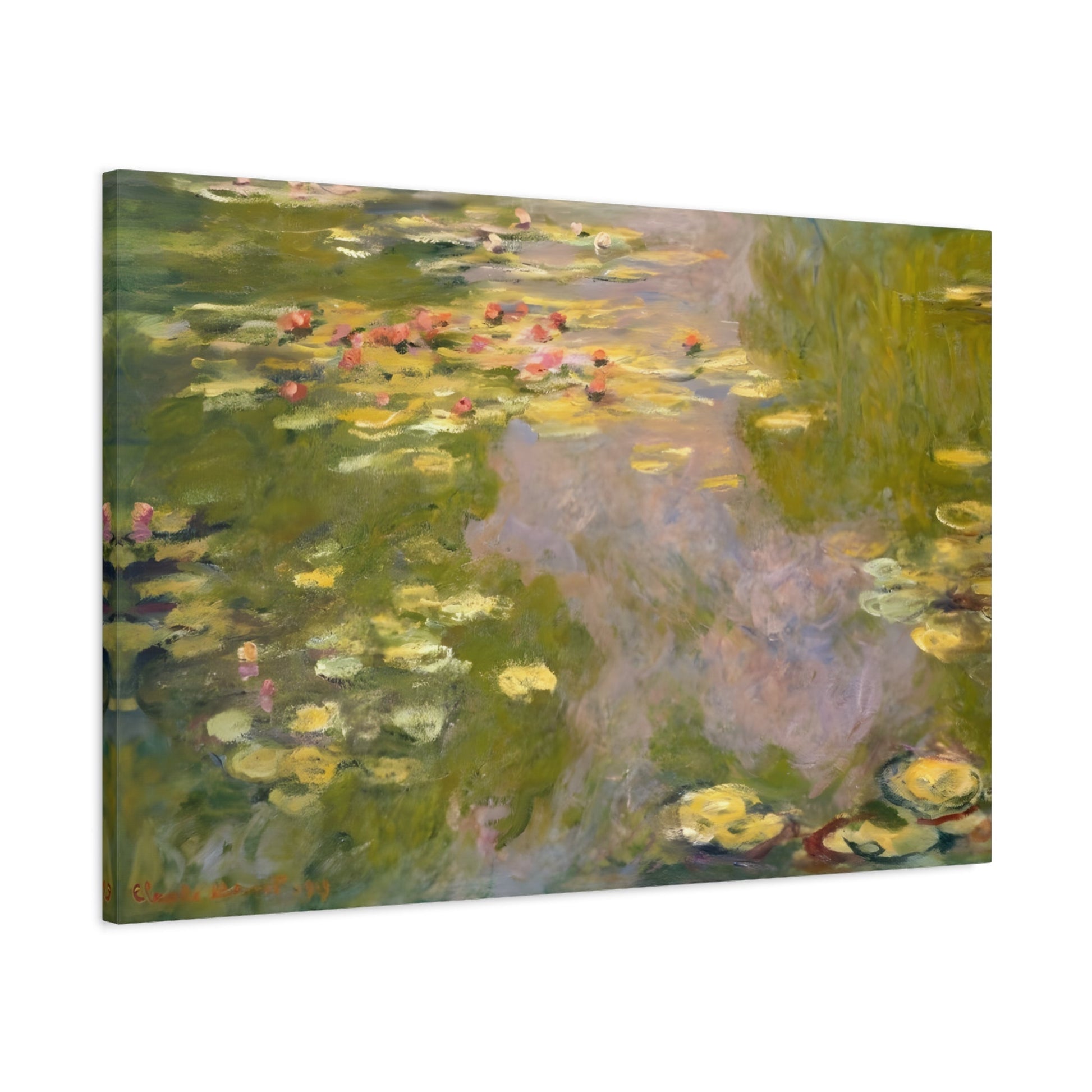 Masterpiece Wall Art Canvas Print - Framed Famous Artist Green Flowers Monet Water Lilies