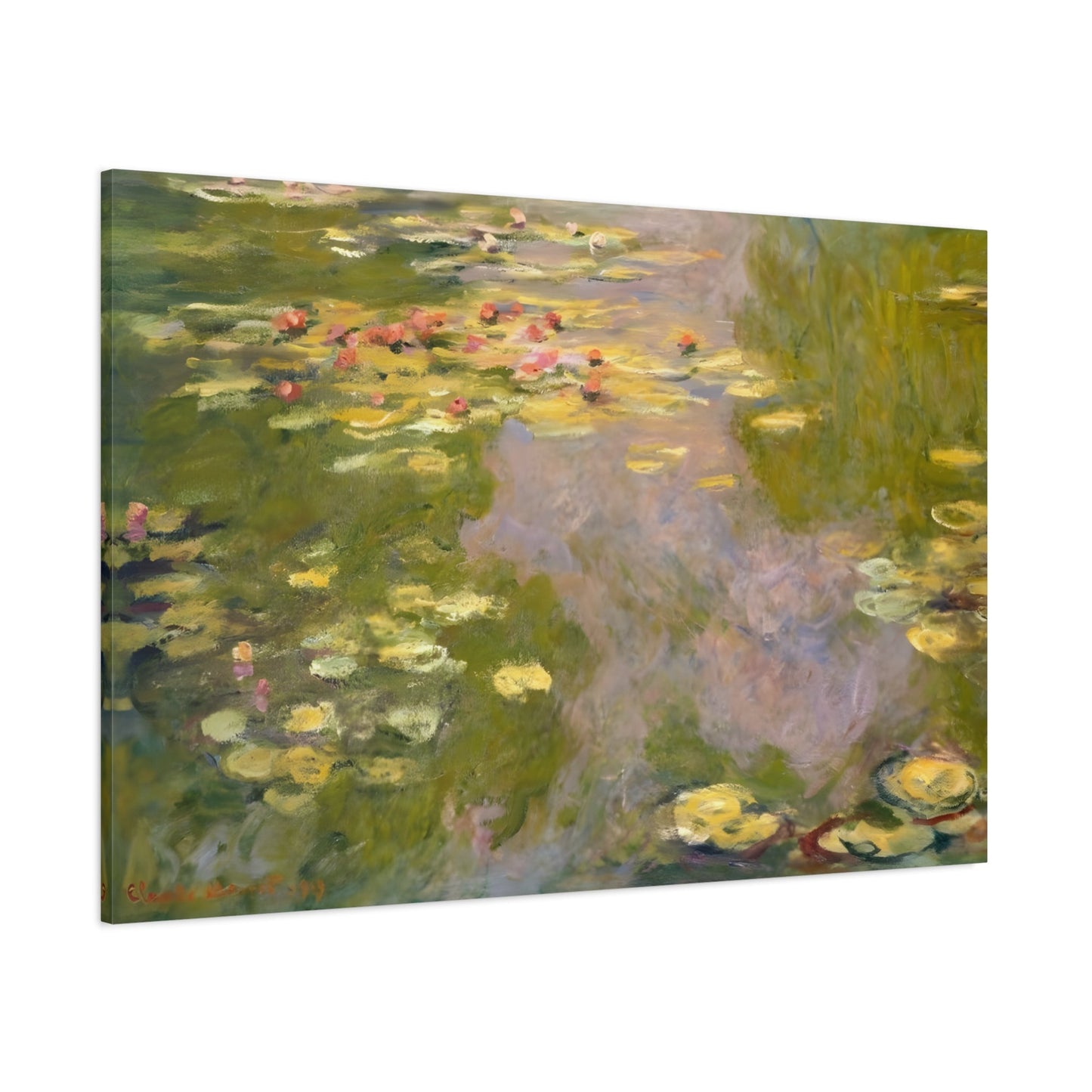 Masterpiece Wall Art Canvas Print - Framed Famous Artist Green Flowers Monet Water Lilies