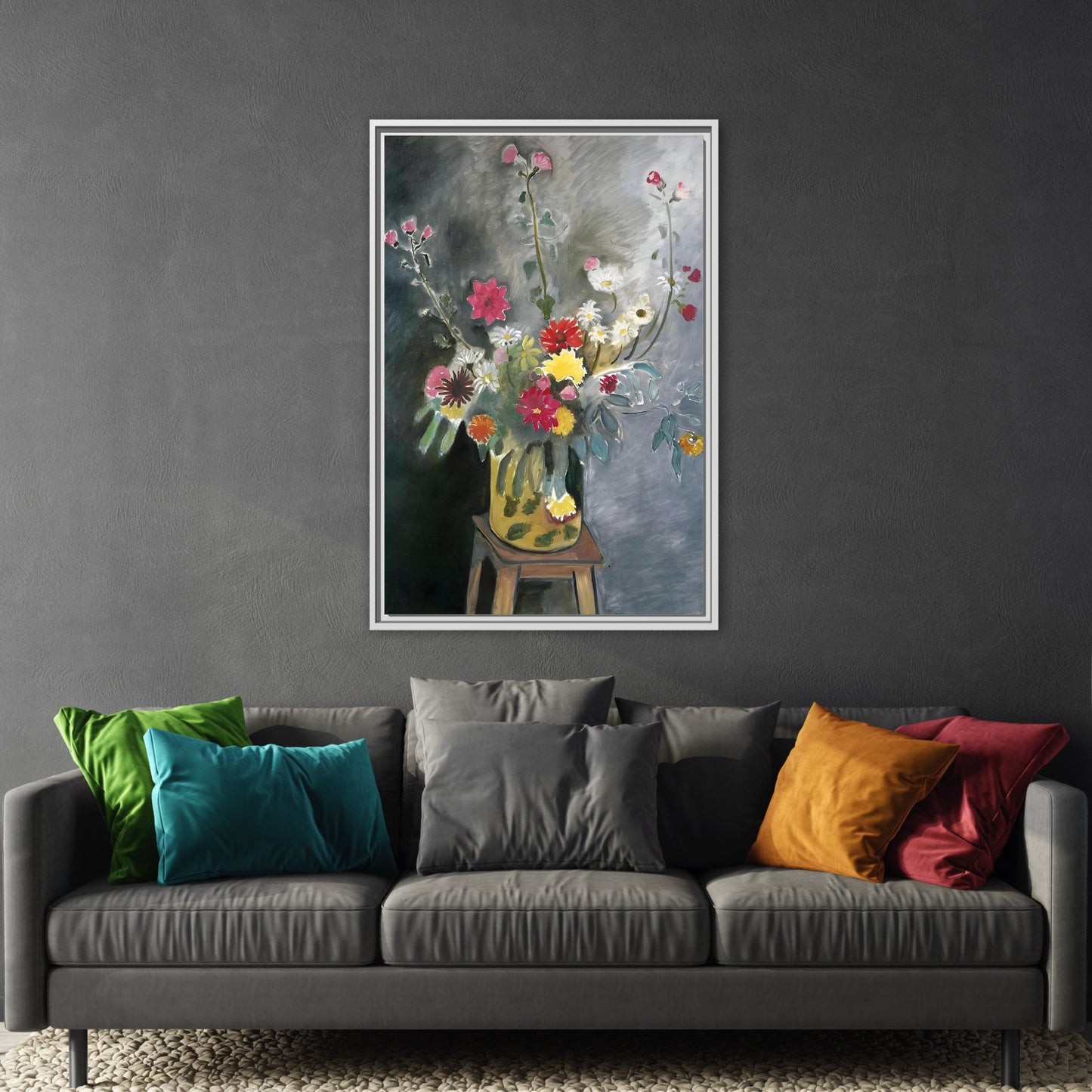 Matisse Canvas Flower Print - Bouquet of Mixed Flowers Wall Art in Exclusive Frame - YesArtYes