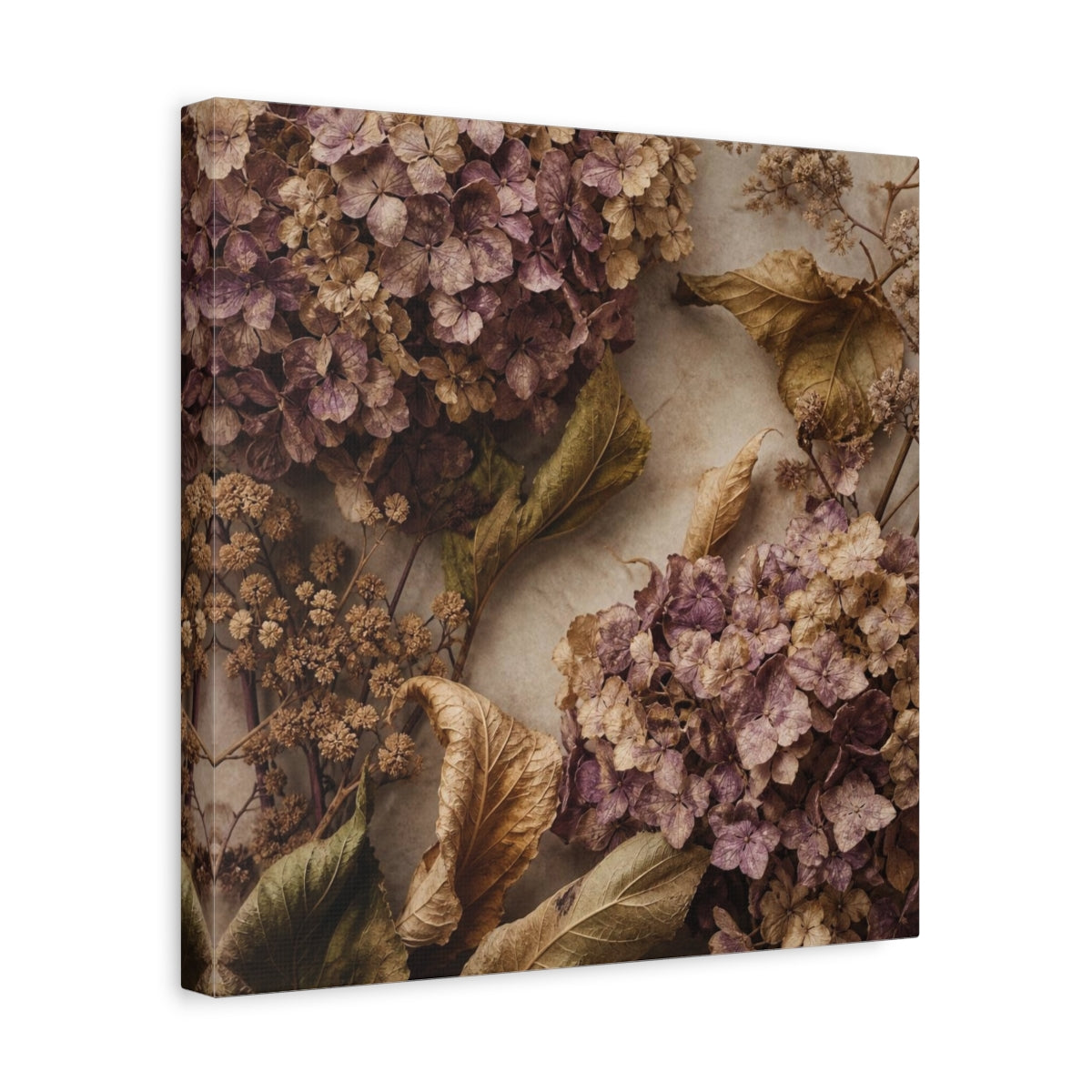 Side Mockup 7. Mauve Dried Hydrangea Study shown as canvas print