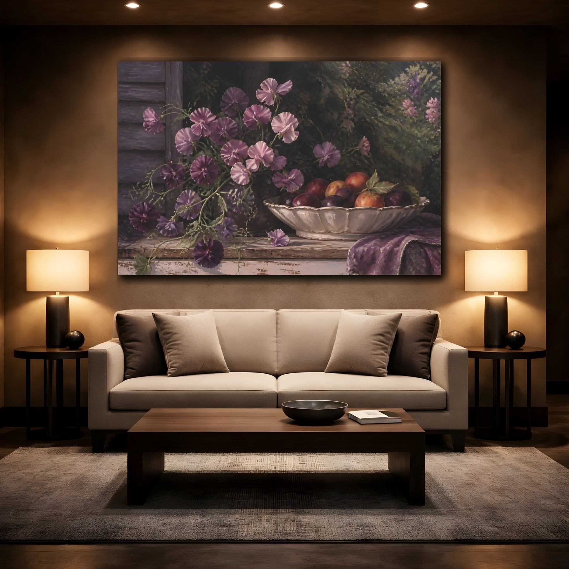 Mockup 2. Mauve Sweet Peas & Plums shown as canvas print