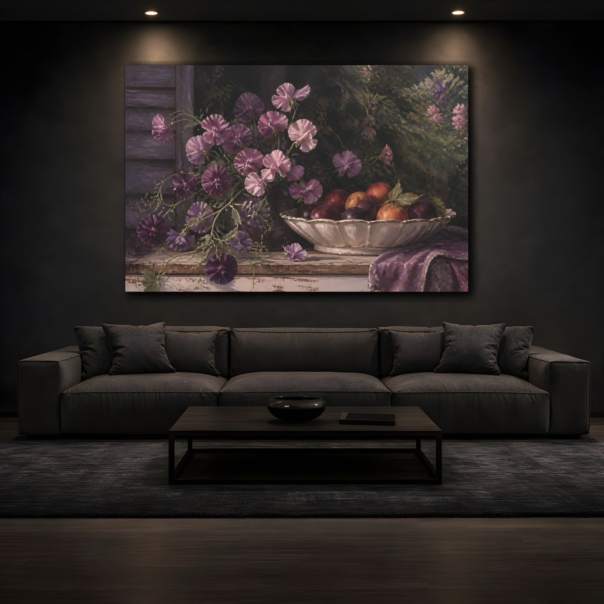 Mockup 3. Mauve Sweet Peas & Plums shown as canvas print