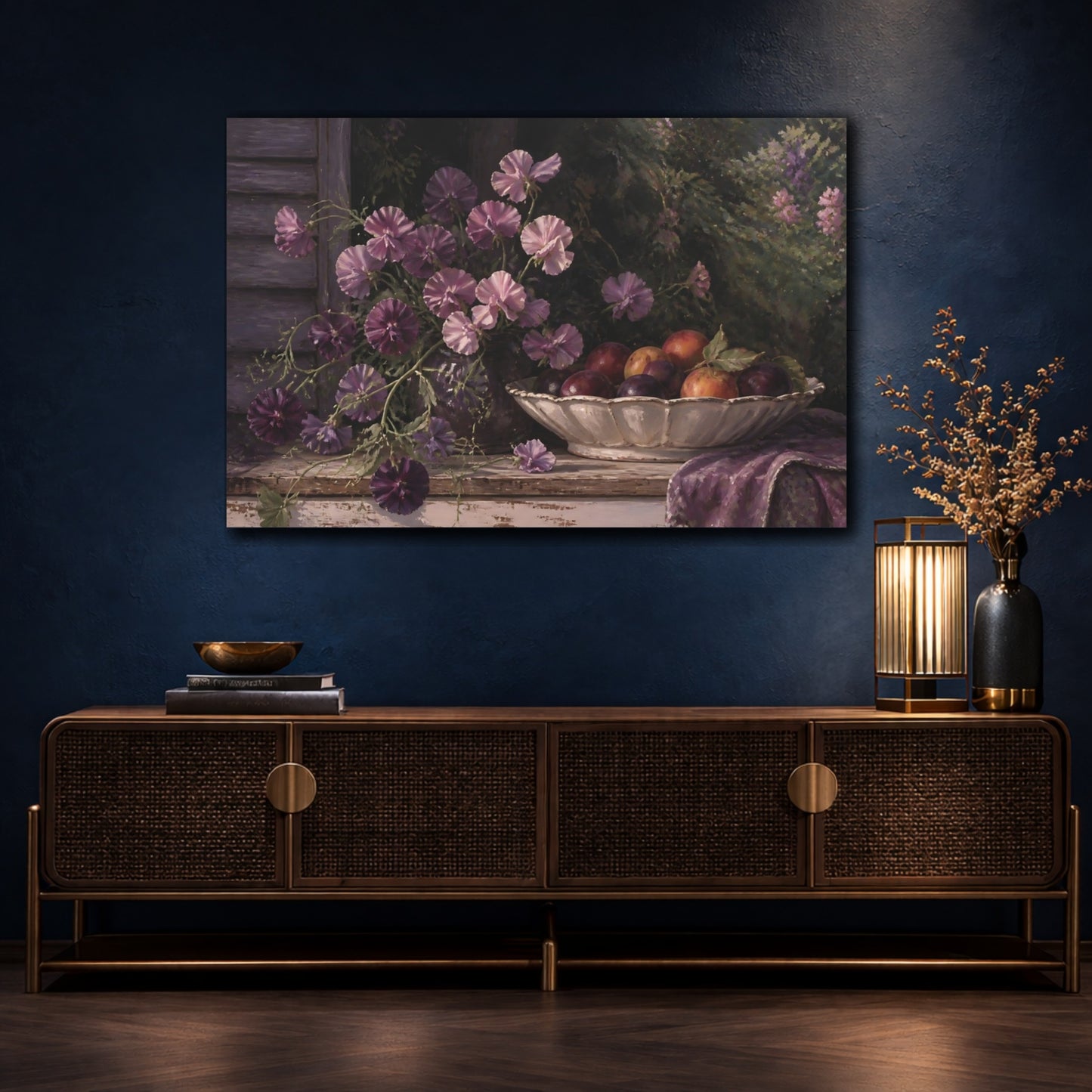Mockup 4. Mauve Sweet Peas & Plums shown as canvas print