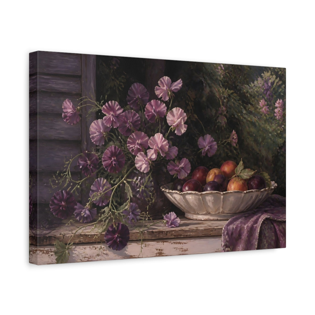 Side Mockup 4. Mauve Sweet Peas & Plums shown as canvas print