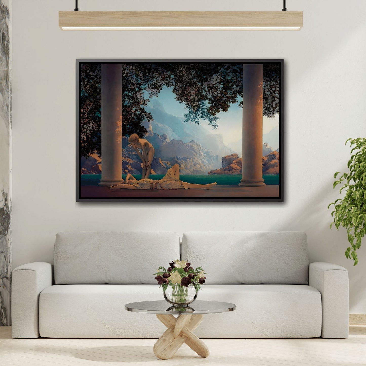 Maxfield Parrish Daybreak Framed Canvas Print - Romantic Landscape Wall Art for Living Room - YesArtYes