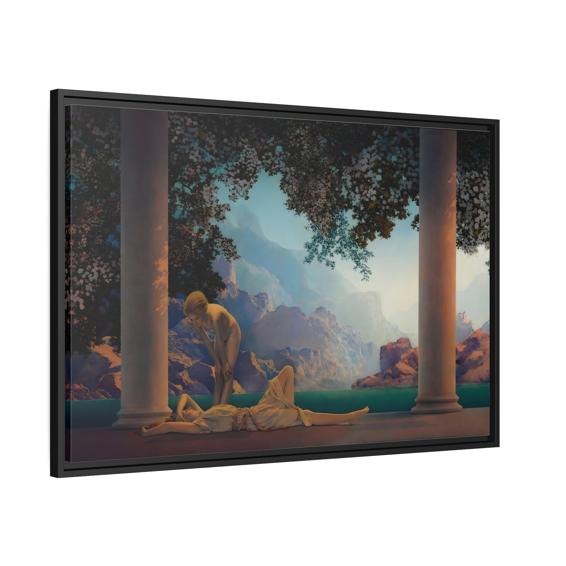 Maxfield Parrish Daybreak Framed Canvas Print - Romantic Landscape Wall Art for Living Room - YesArtYes