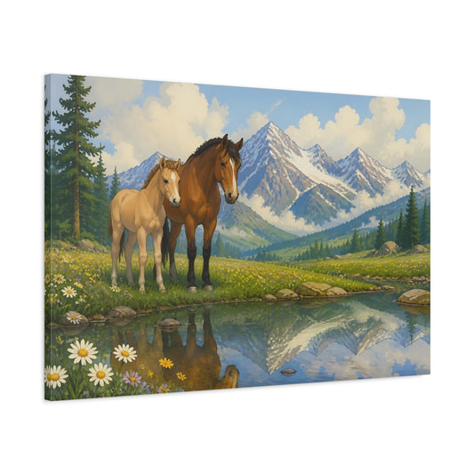Main Mockup. Meadow Mare And Foal shown as canvas print