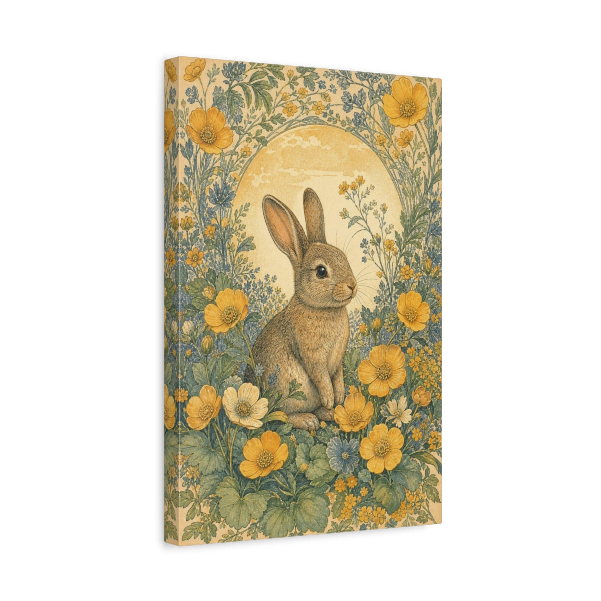 Side Mockup 4. Meadow Rabbit Among Buttercups shown as canvas print