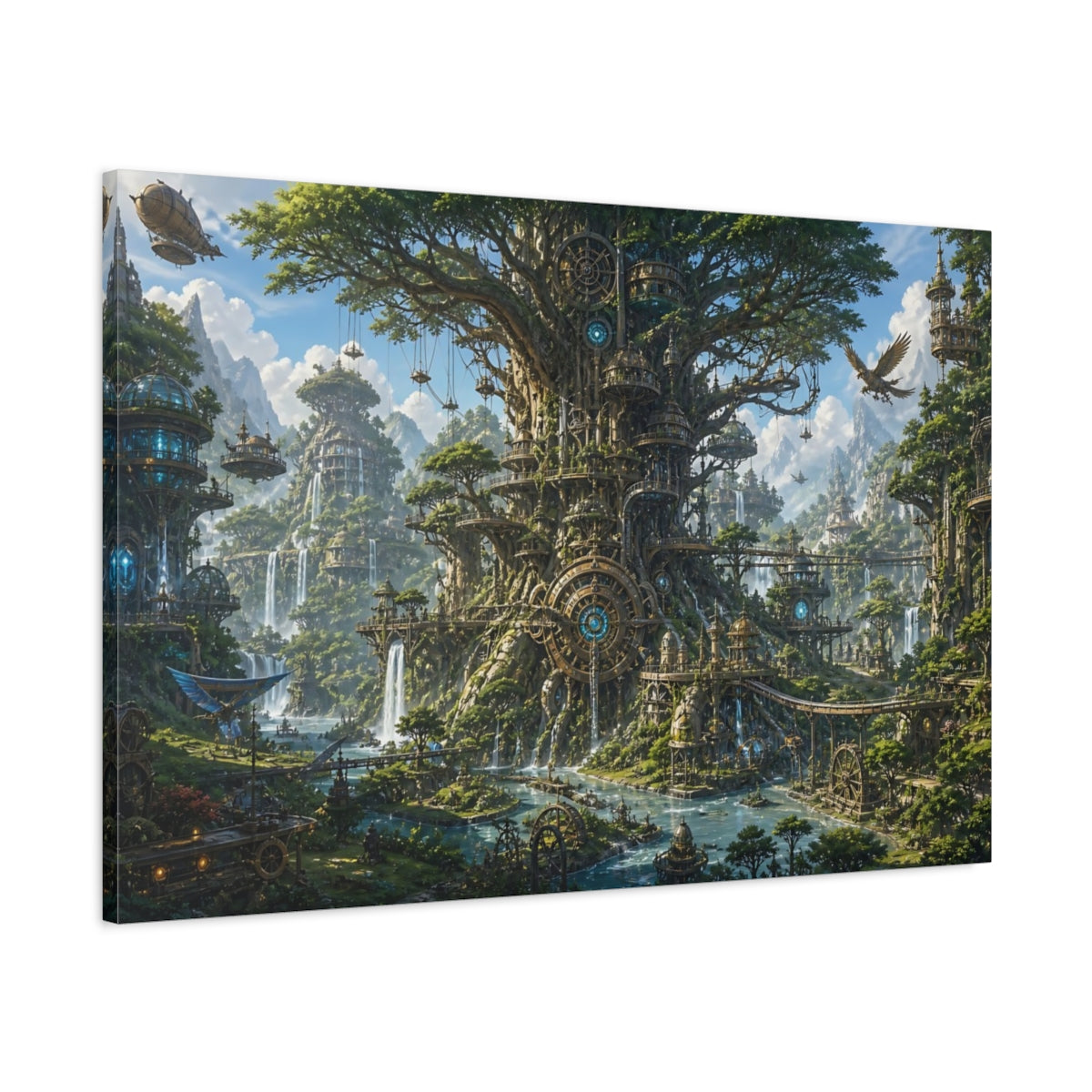 Main Mockup. Mechanical Tree City shown as canvas print