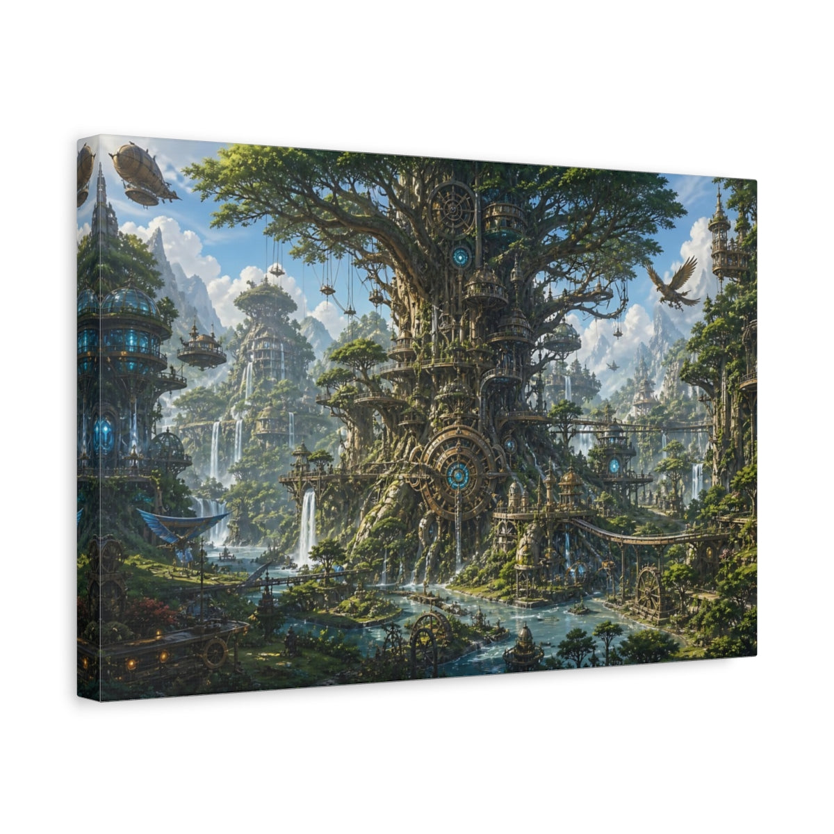 Side Mockup 4. Mechanical Tree City shown as canvas print