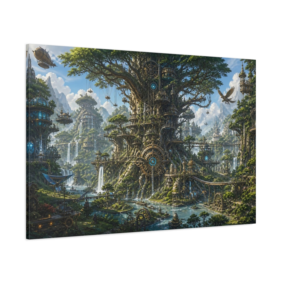 Side Mockup 1. Mechanical Tree City shown as canvas print