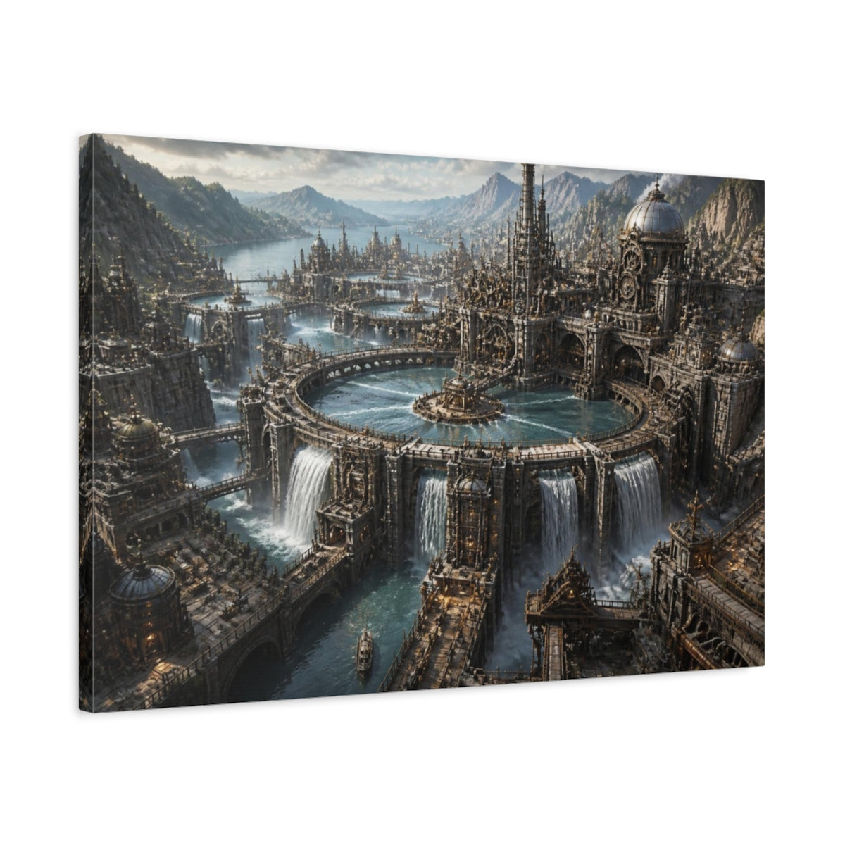 Side Mockup 2. Mechanical Water Citadel shown as canvas print