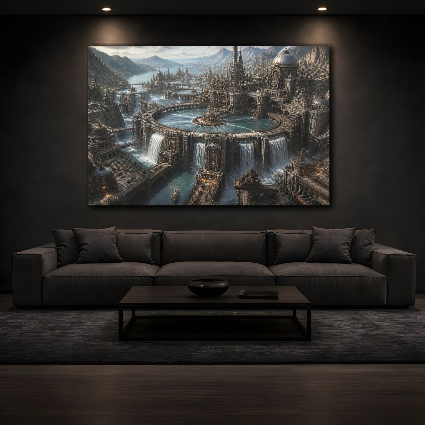 Mockup 3. Mechanical Water Citadel shown as canvas print