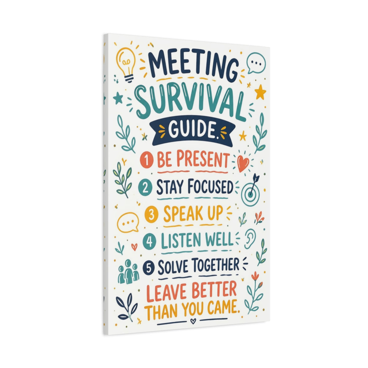 Main Mockup. Meeting Survival Quotes shown as canvas print
