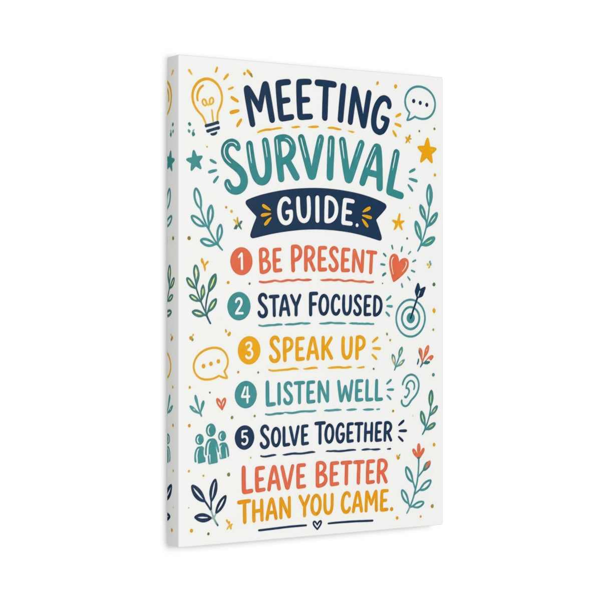 Side Mockup 3. Meeting Survival Quotes shown as canvas print