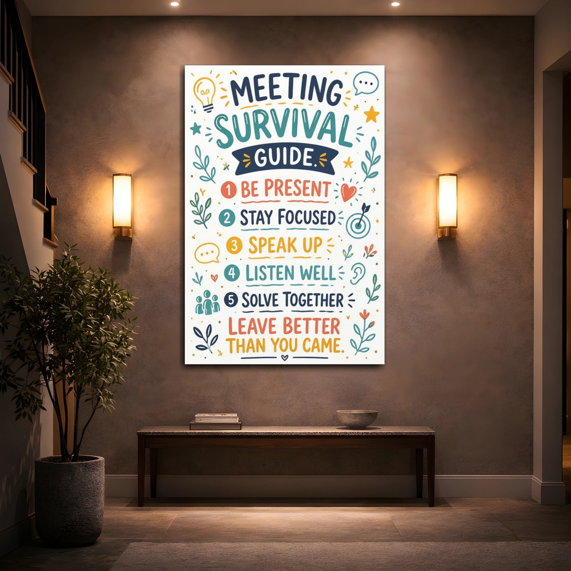 Mockup 2. Meeting Survival Quotes shown as canvas print