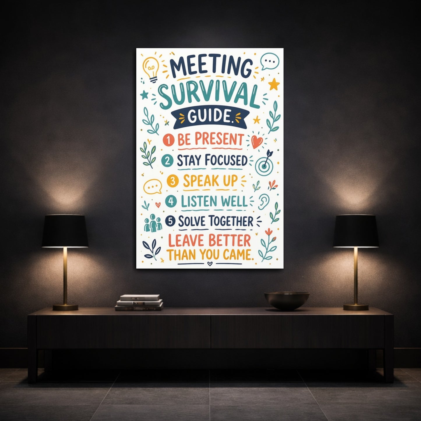 Mockup 3. Meeting Survival Quotes shown as canvas print