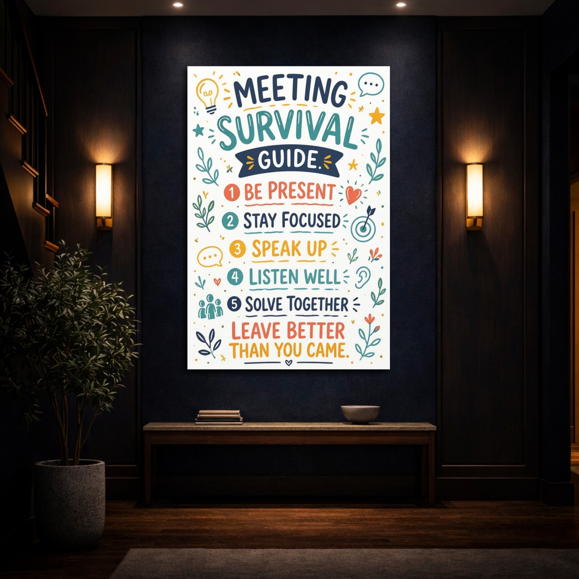 Mockup 4. Meeting Survival Quotes shown as canvas print