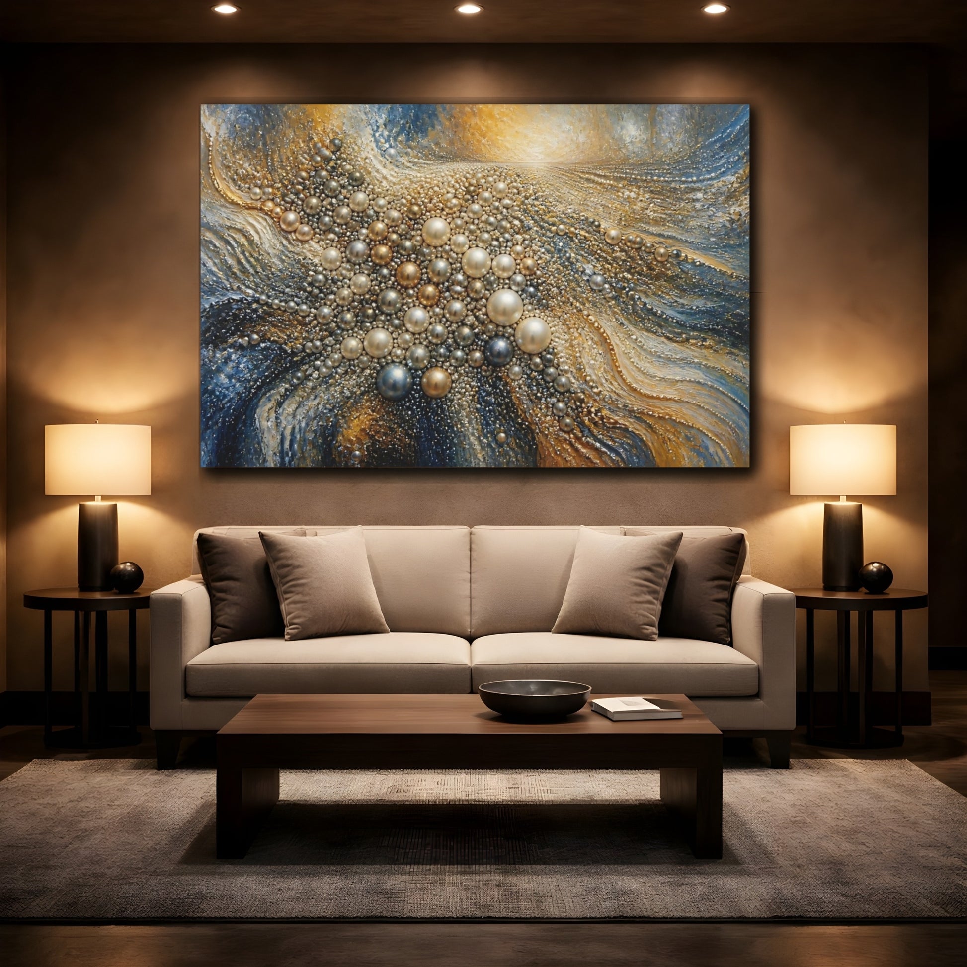 Mockup 2. Metallic Pearl Cluster shown as canvas print