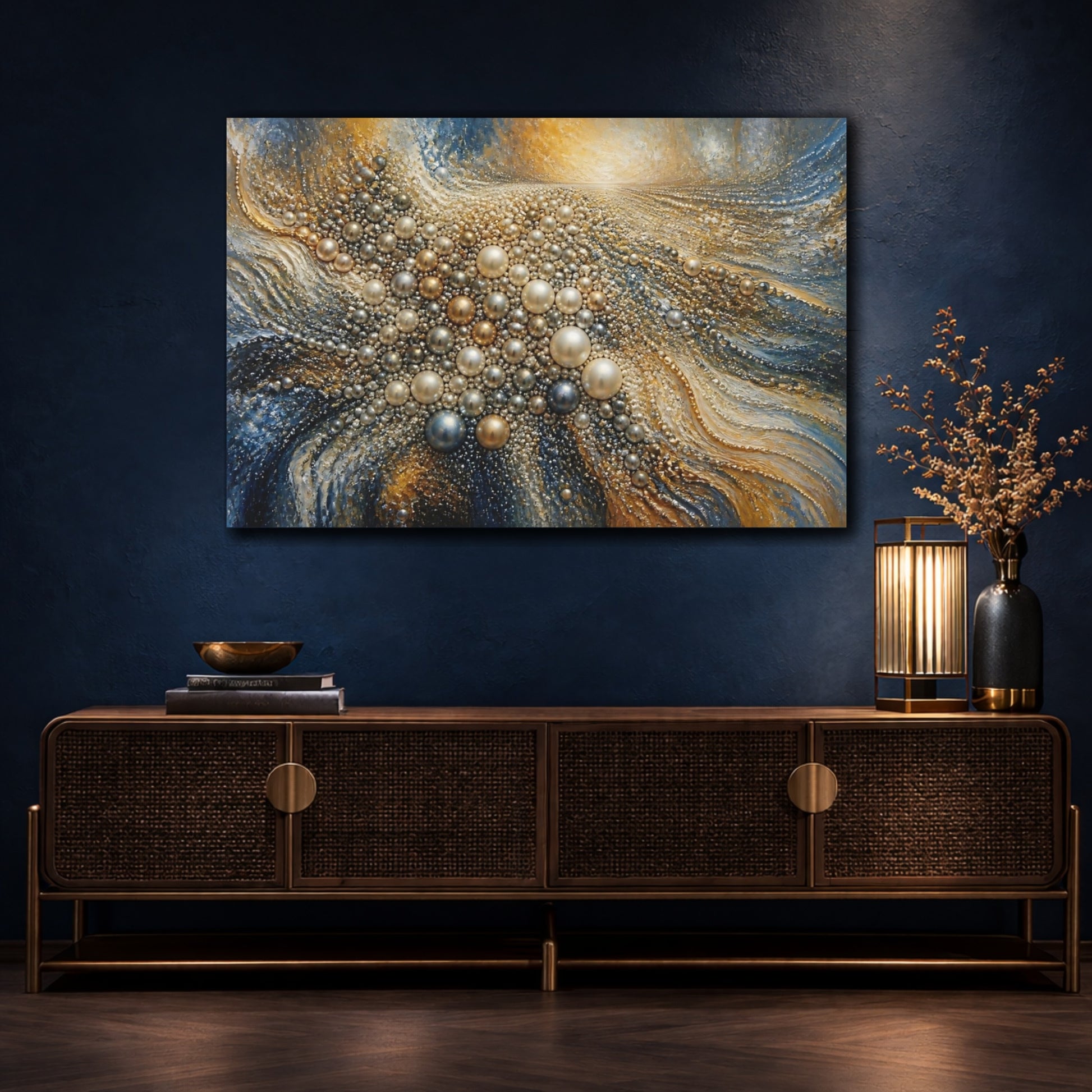 Mockup 4. Metallic Pearl Cluster shown as canvas print