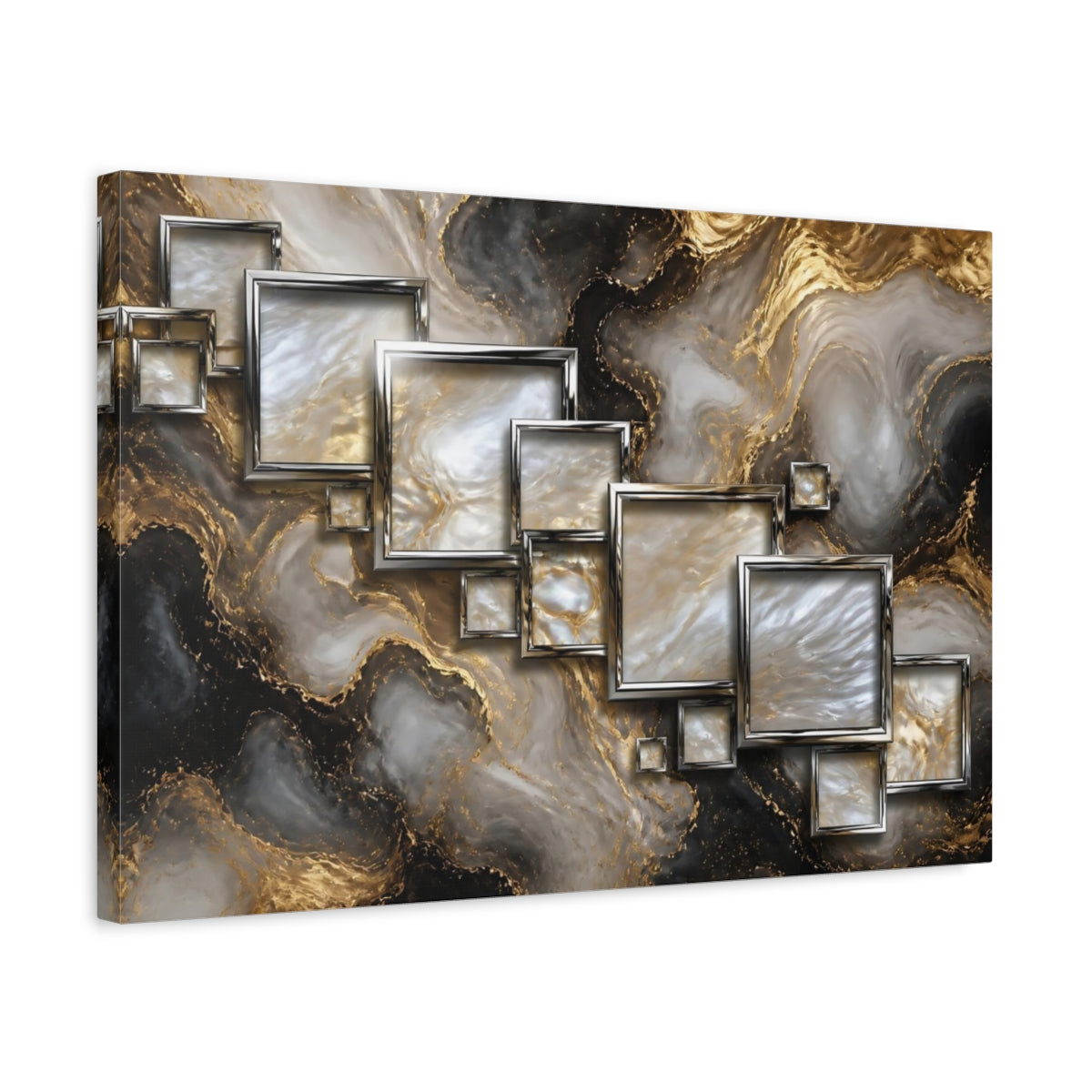 Side Mockup 3. Metallic Square Frames shown as canvas print