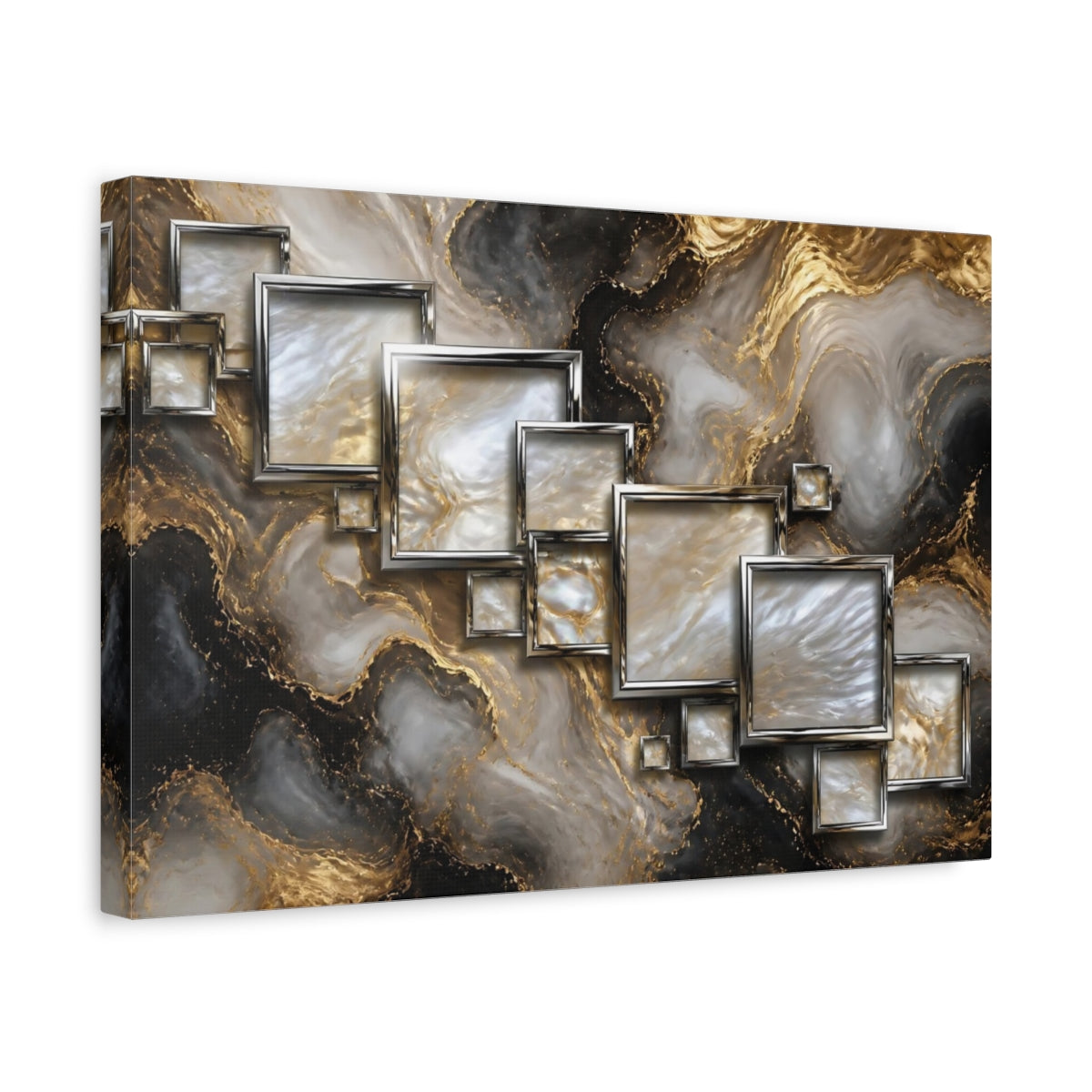 Side Mockup 4. Metallic Square Frames shown as canvas print