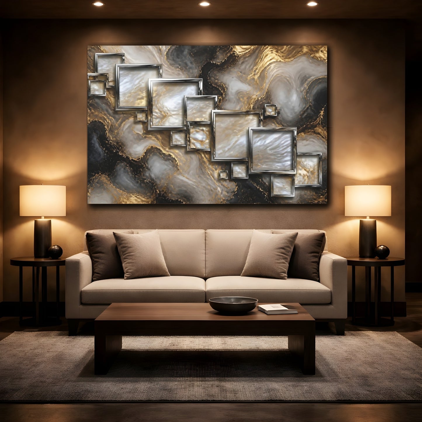 Mockup 2. Metallic Square Frames shown as canvas print