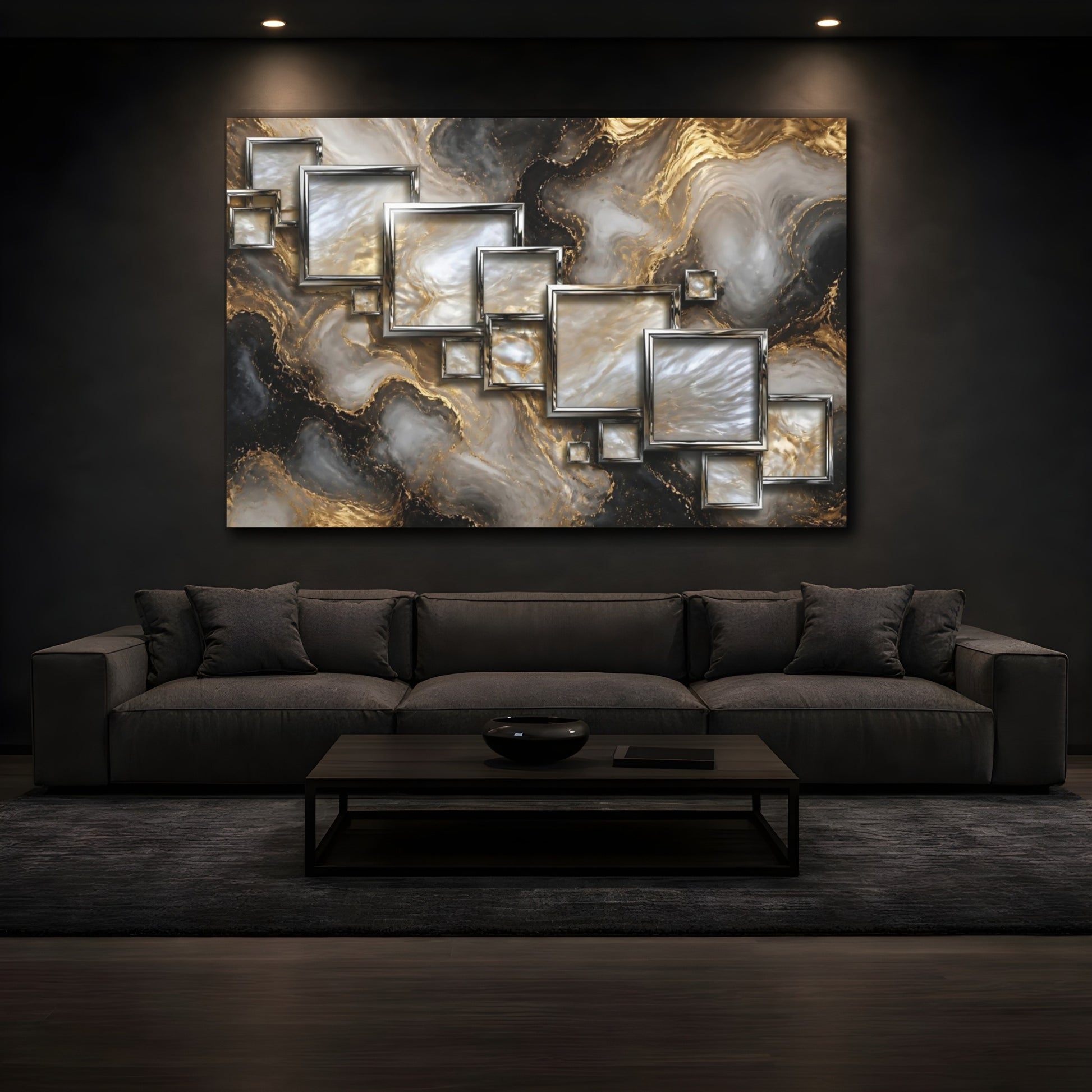 Mockup 3. Metallic Square Frames shown as canvas print