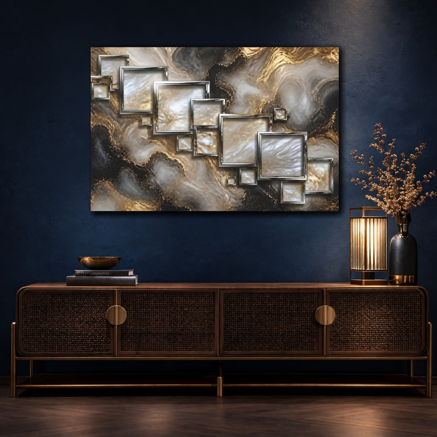 Mockup 4. Metallic Square Frames shown as canvas print