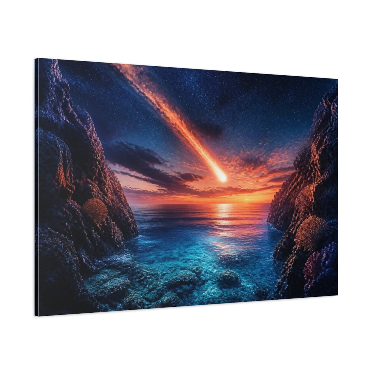 Side Mockup 1. Meteor Over Ocean shown as canvas print