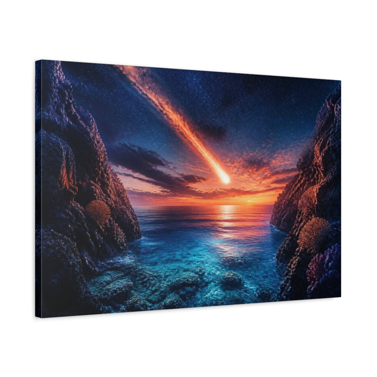 Side Mockup 2. Meteor Over Ocean shown as canvas print