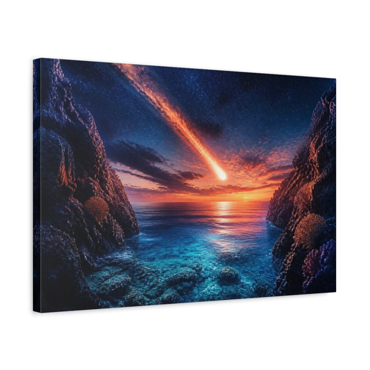 Side Mockup 3. Meteor Over Ocean shown as canvas print